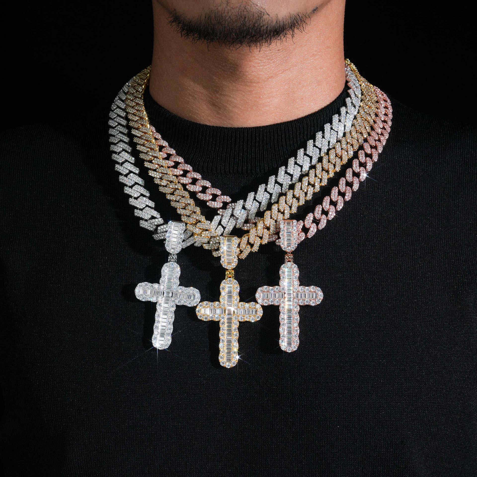 New S925 Silver Rectangular Moissanite Cross Pendant – Hip-Hop Trendy Men’s Jewelry - CaratixJewelry